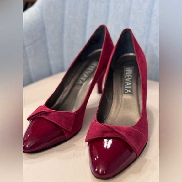 Prevata Shoes - ❌SOLD❌PREVATA Shoes High Heel Suede Patent Leather 🎀 Bow Red Shoes Size 7.5 B